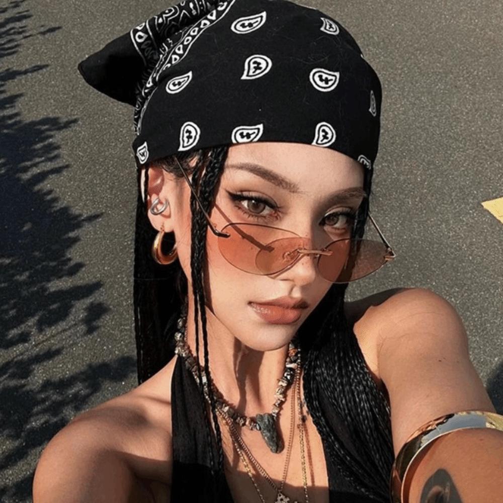 All-match Y2k Print Turban Sweet Small Square Scarf Retro Printed Headscarf  Beach