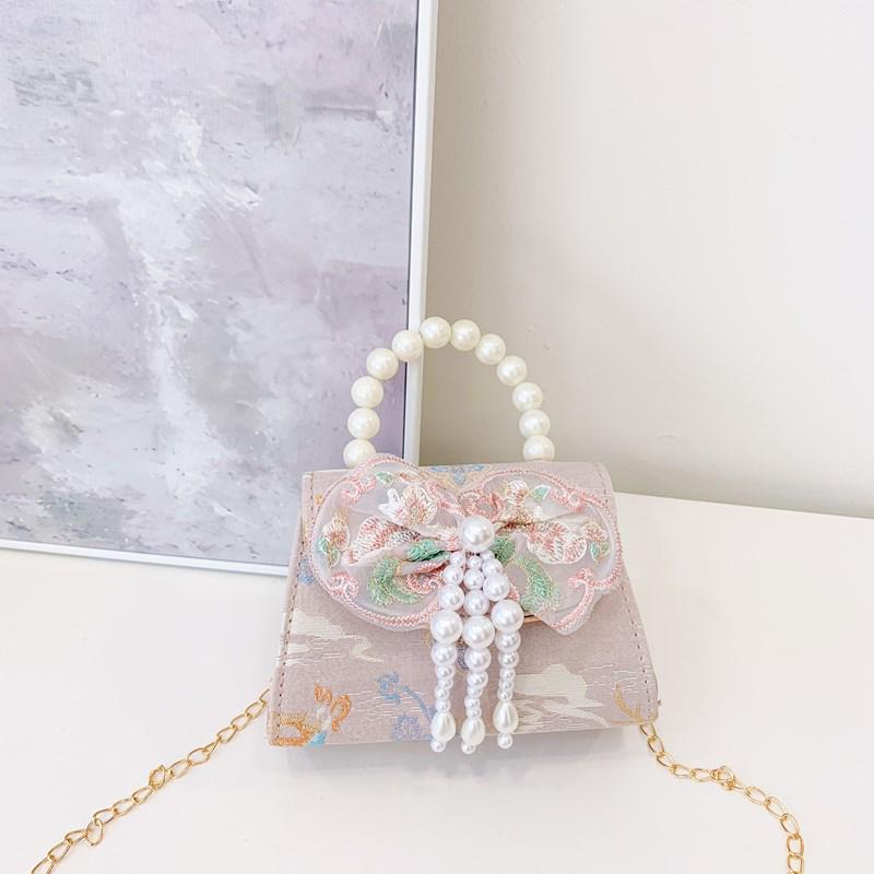 Charming Ancient-Style Pearl Handbag for Little Girls – Cute Outdoor Princess Coin Purse