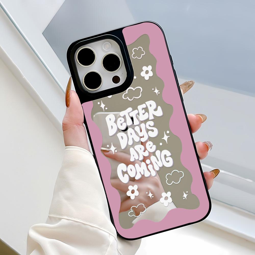 

Зеркальный чехол для телефона для iPhone 15 11 13 14 для 15 16 Pro Max 12 13 16 Pro Чехол для телефона в милом стиле с облаками, цветами и животными iPhone 16 чёрный