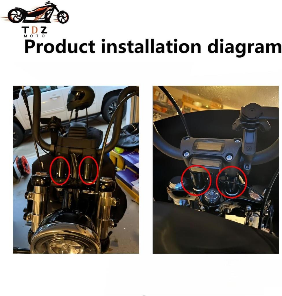 TDZ 1" Rise Handlebar Riser Extension for Harley 1-1/4" Handlebar Black Motorcycle Spacer