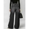 Newly Wide Leg Eyeslet Jeans Pants Sexy Women High Waist Elegant Streetwear Holes Denim Straight Trousers