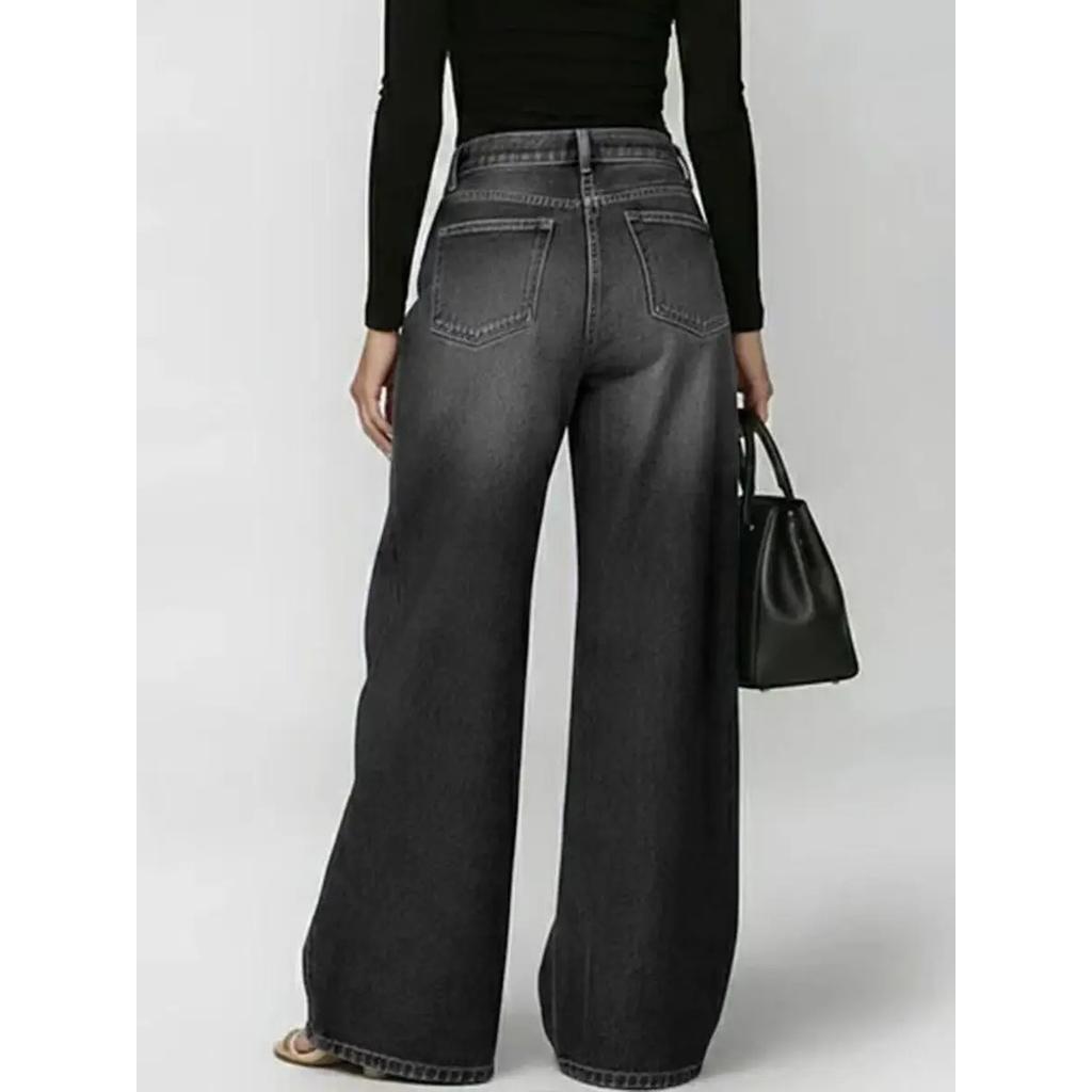 Newly Wide Leg Eyeslet Jeans Pants Sexy Women High Waist Elegant Streetwear Holes Denim Straight Trousers
