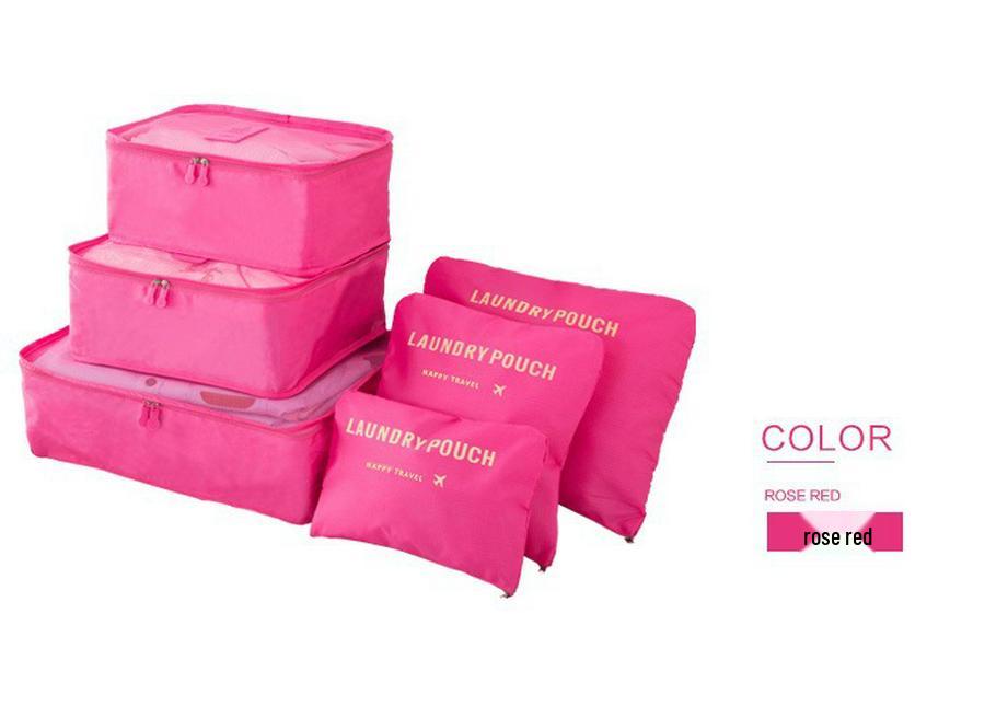 Conjunto de Armazenamento de Viagem de Seis Peças: Bolsas de Quatro Compartimentos para Roupa Íntima, Sacos de Grande Capacidade para Roupas e Sapatos em Mala