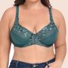 European and American Fresh Dark Green Exquisite Embroidery Underwear Ultra-thin Large Size Full Cup Bra
