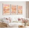 3 Pieces Sunrise Canvas Wall Art Blush Pink Wildflowers Floral and Orange Sunset Watercolor Landscape Paintings Pictures Wall Decor Poster Print