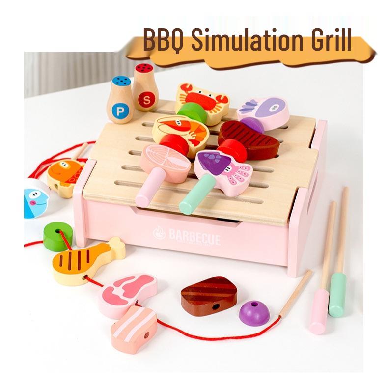 Children's Wooden BBQ Grill Role Play Set - Parent-Child Interactive Educational Toy