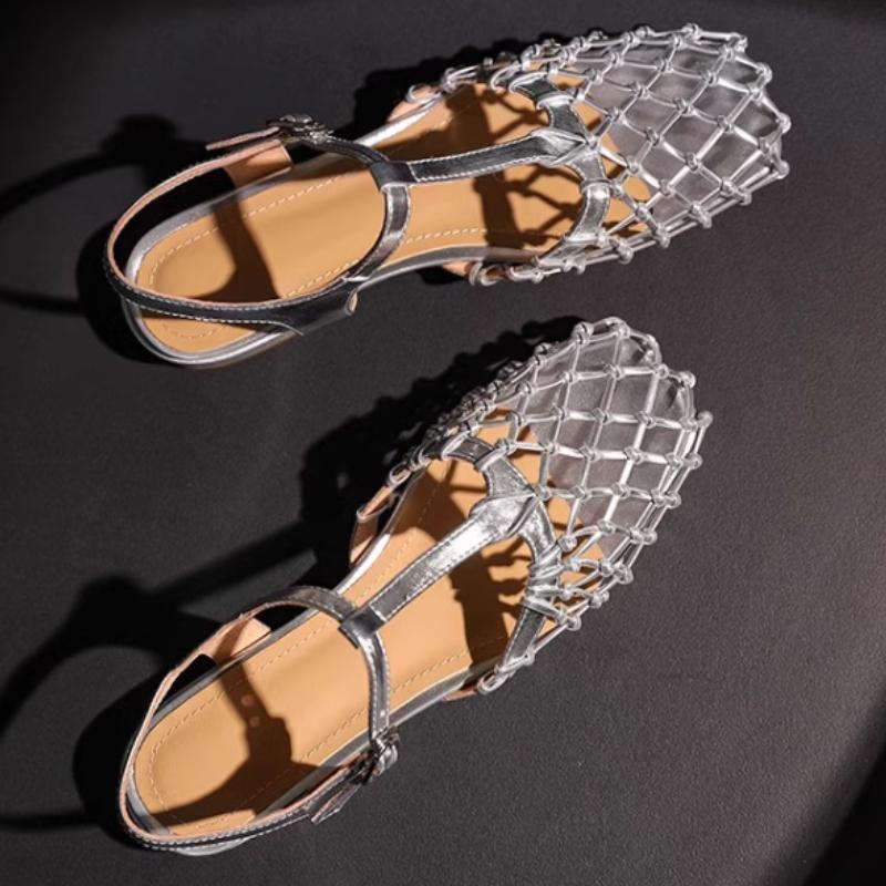 Fashion Designer Mesh Women's Sandals Fashion Heeled Shoes 2025 Summer Trend New Shallow Buckle Shoes Dress Slingback Sandalias De Mujer