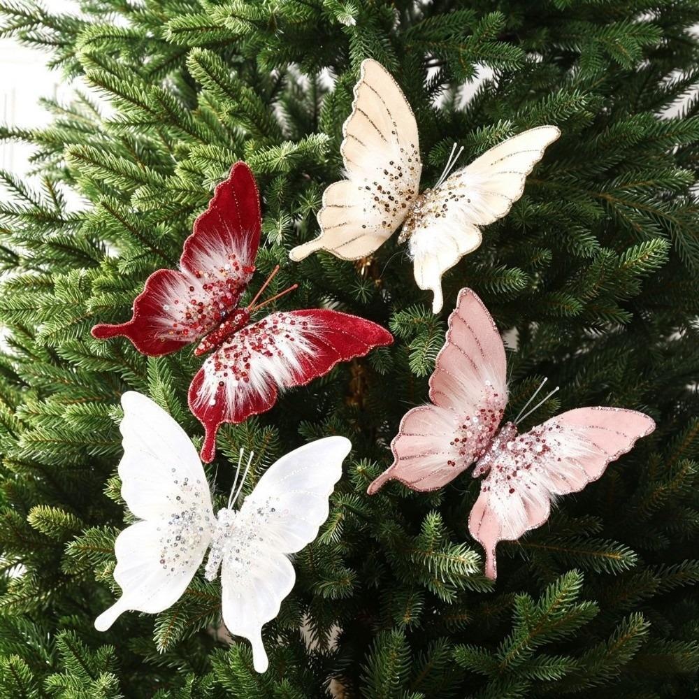 Sparkling Glitter Butterfly Christmas Flower Sequins Christmas Butterfly Pendant Christmas