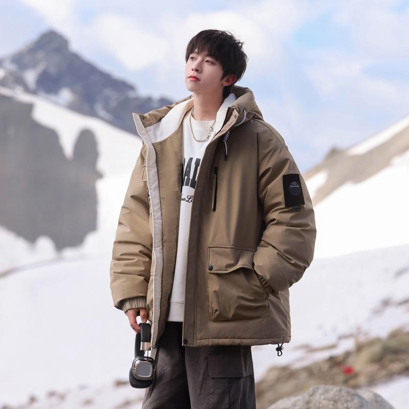 

Зимний новый модный тренд пуховик оверсайз уличная ветрозащитная модель с капюшоном пуховик из утиного пуха мужской 3XL коричневый