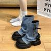 Niche design pants boots women's Korean version doll head muffin bottom cowboy boots fashion versatile medium boots cigarette boots