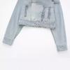 Manteau en Jean Automne Hiver Femme Revers Manches Longues Vestes Courtes Dame Chic Lâche Streetwear Veste Femme