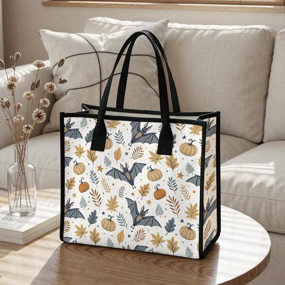Halloween Pattern Pumpkin Bat Tote Bag Portable Fashion Autumn Daily Handbag for Women