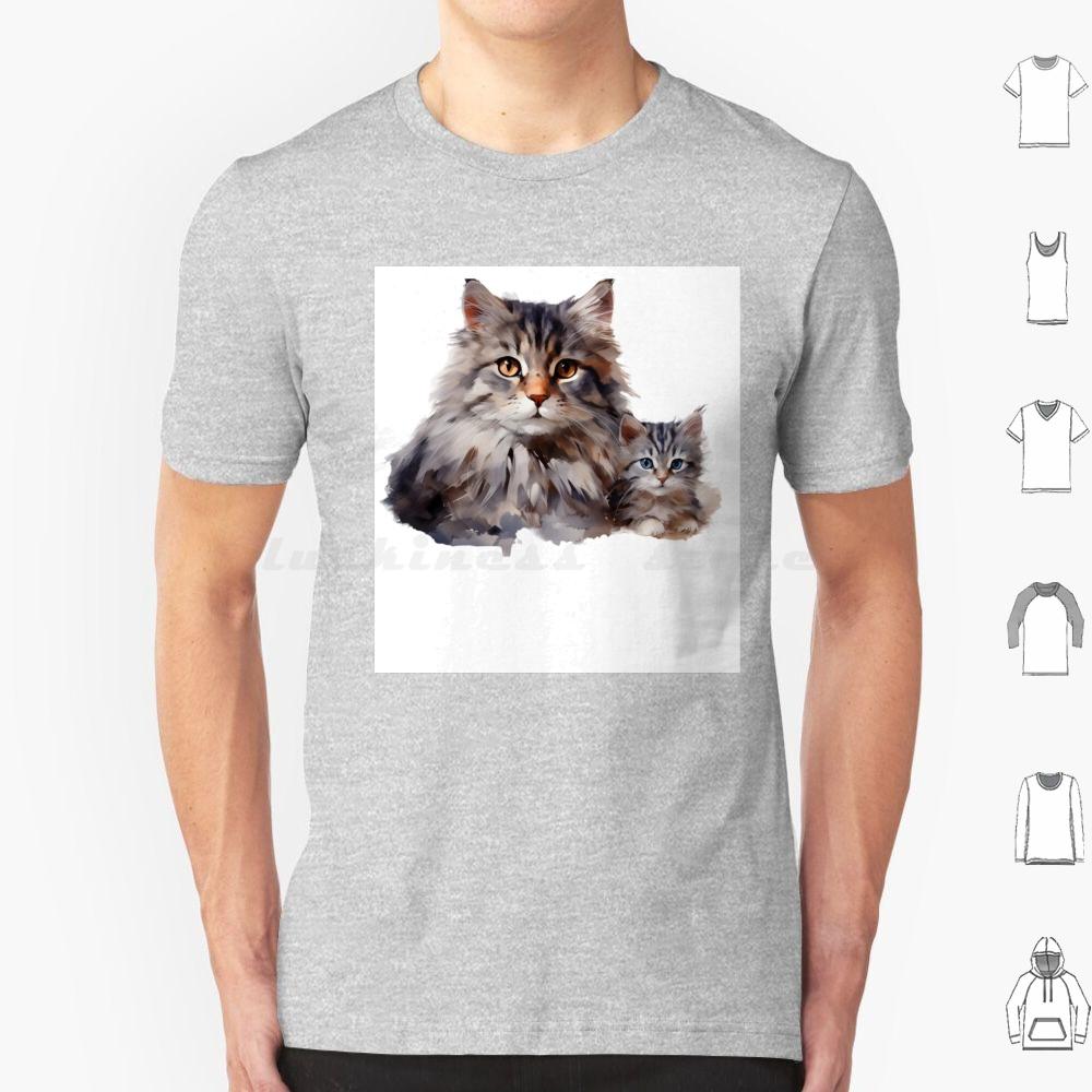 Loving Mother Cat And Her Playful Kitten T Shirt Cotton Men Women DIY Print Cat Illustration Mother Cat And Kitten Cute Cat
