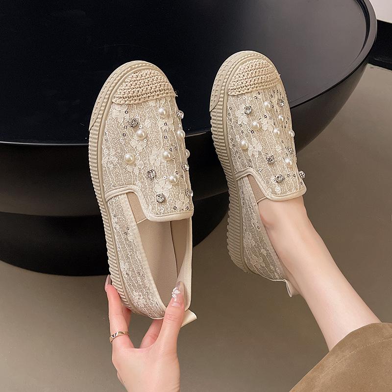

Рыбацкие туфли со стразами, новые летние туфли 2025 года, корейская версия, модная верхняя одежда, соломенные тапочки со стразами на плоской подошве для женщин 40