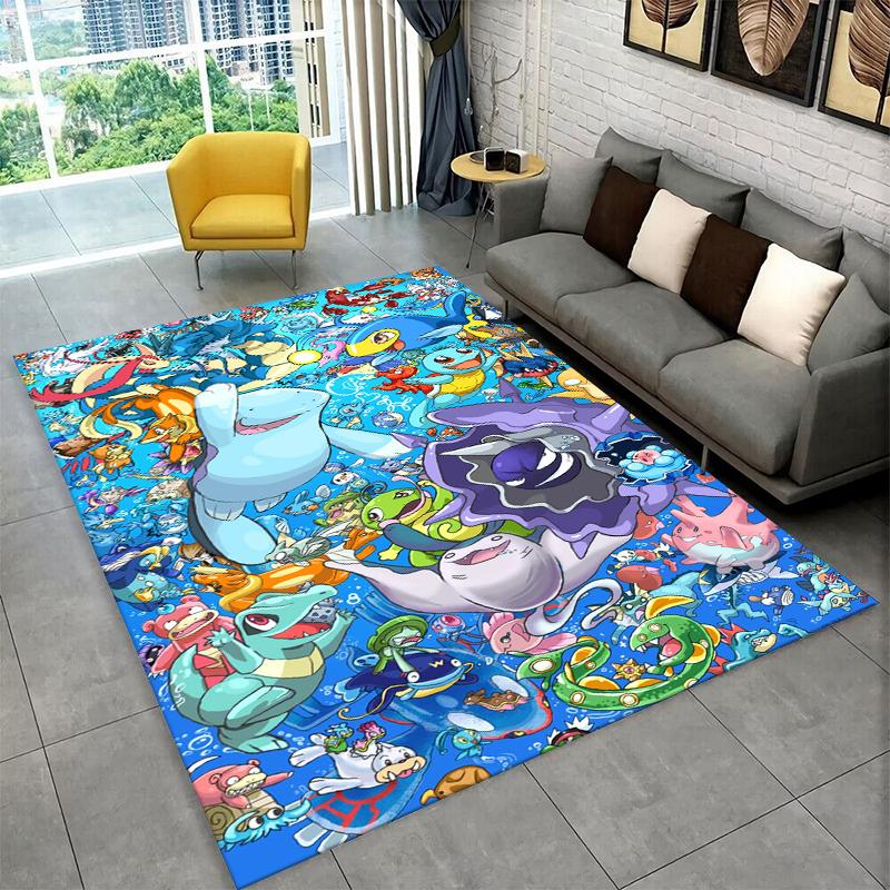 Cute Pokemon Pikachu Cartoon Carpet Rug for Playroom Bedroom Living Room Sofa Home Decor,kid Game Area Rug Non-slip Floor Mat