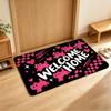 Pink Cute Dogs Paws Welcome Home Pet Doodle Theme Floor Mat Soft Flannel Non Slip Absorbent Entryway Bathroom Bedroom Garage