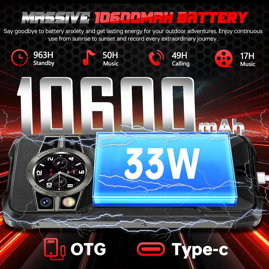 Ανθεκτικό Smartphone CUBOT Kingkong 9, Smartphone 24GB+512GB 10600mAh/33W, 120Hz 6.58" FHD+, 100MP+24MP Νυχτερινή Όραση, 1.35” Μίνι Οθόνη/IP68/OTG/NFC