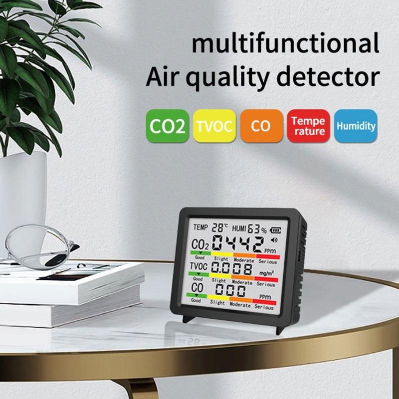 4inch Large Screen Multifunction Air Quality Monitor Including Temperature, Humidity, CO CO2 TVOC for Home
