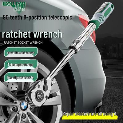 Industrial Extendable 90-Tooth Ratchet Wrench, 1/2", Quick Labor-Saving Dual-Direction Tool