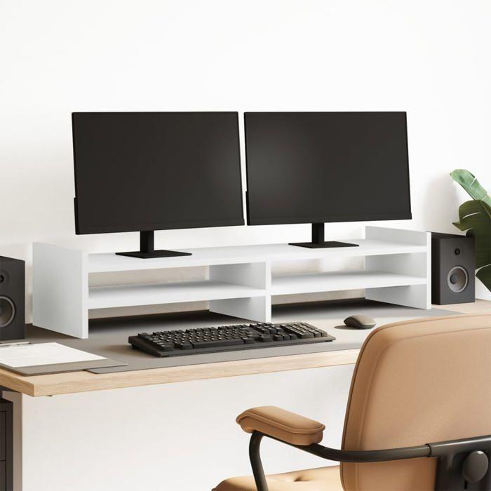 VidaXL Support de moniteur blanc 100x27x20 cm bois d'ingénierie, supports de moniteur double, support pour écran 854787