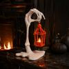 Battery Operated Flickering Light Skeleton Arm Lantern, 3D Printed Halloween Hand Holding Up Lantern Portable Table Centerpiece with LED Candle
