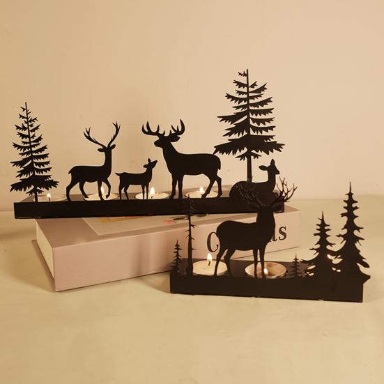 Vánoční lesní svícen na svíčku Železný strom Silueta jelena Stojan na svíčku Svícen Domov Kancelář Sváteční párty Stolní dekorace