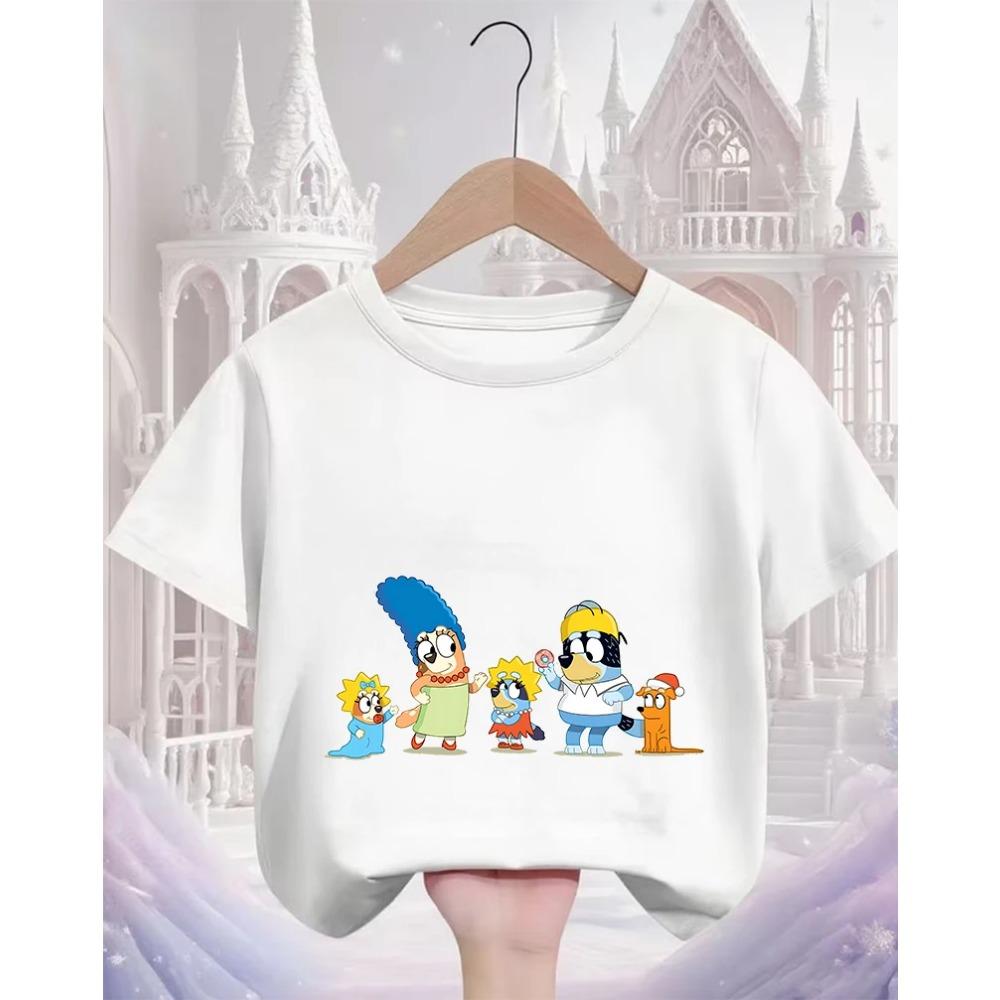 Cute Kawaii Children T Shirt Bluey Popular Print Summer Street Style Fashion Tops For Kids 3-14 Age