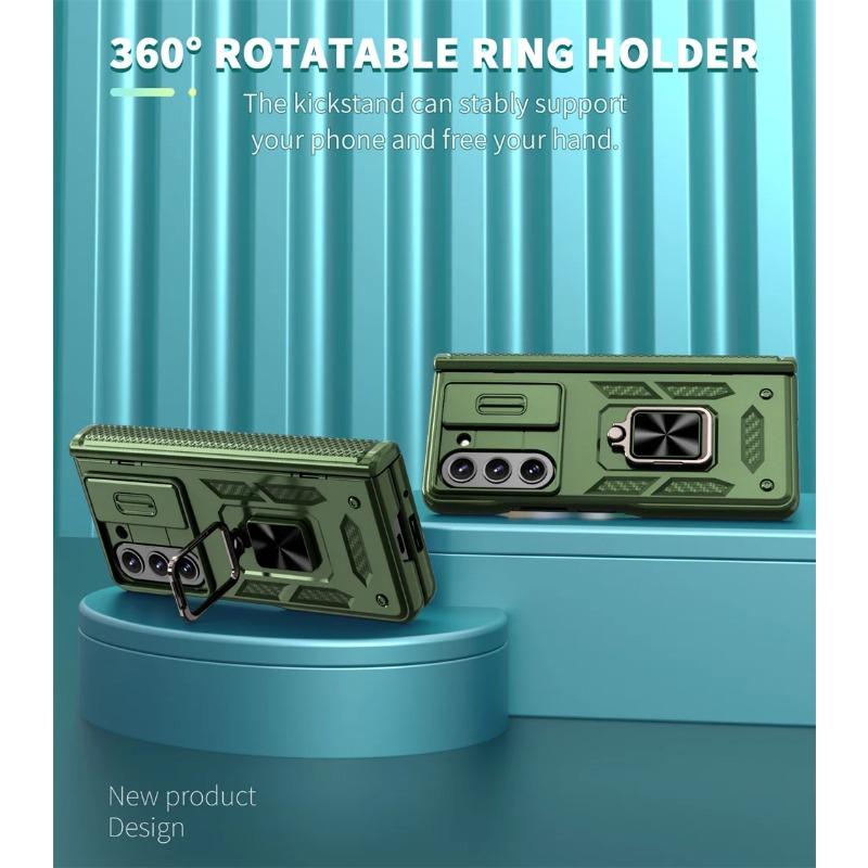 Hinge Protection Phone Case for Samsung Galaxy Z Fold 6 5G Heavy Duty Protective Cover with 360° Magnetic Ring Stand Kickstand