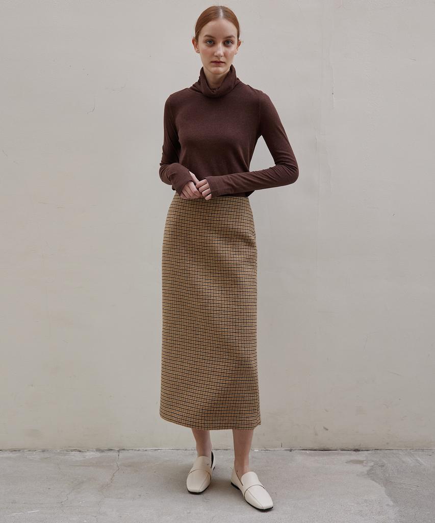 A Leaf Basic Back Slit H-Line Skirt - Check