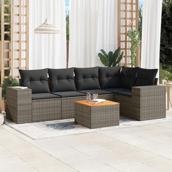VidaXL Salon de Jardin avec Coussins 6 pcs, Canapés de Patio, Ensemble de Meubles, Mobilier de Terrasse Extérieur, Gris 3225437