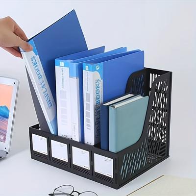 1pc 12.6*10*10.43in Thickened File Rack Basket Multi-Layer Four-Bar File Frame A4 Book Stand Folder Storage Box Office Supplies