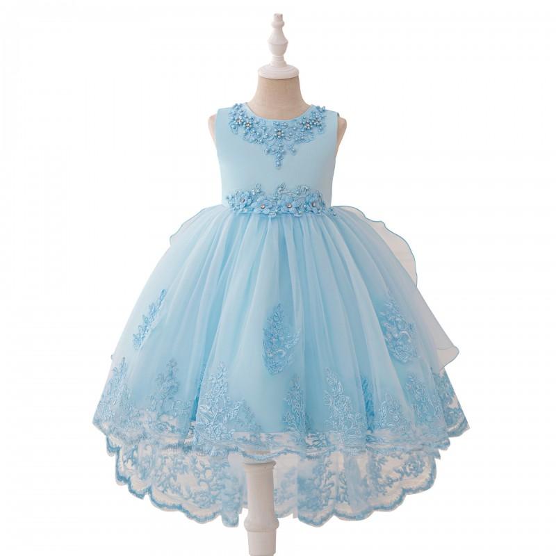Girls Princess Tulle Dress Embroidered Sleeveless Party Gown Kids 4-8 Years