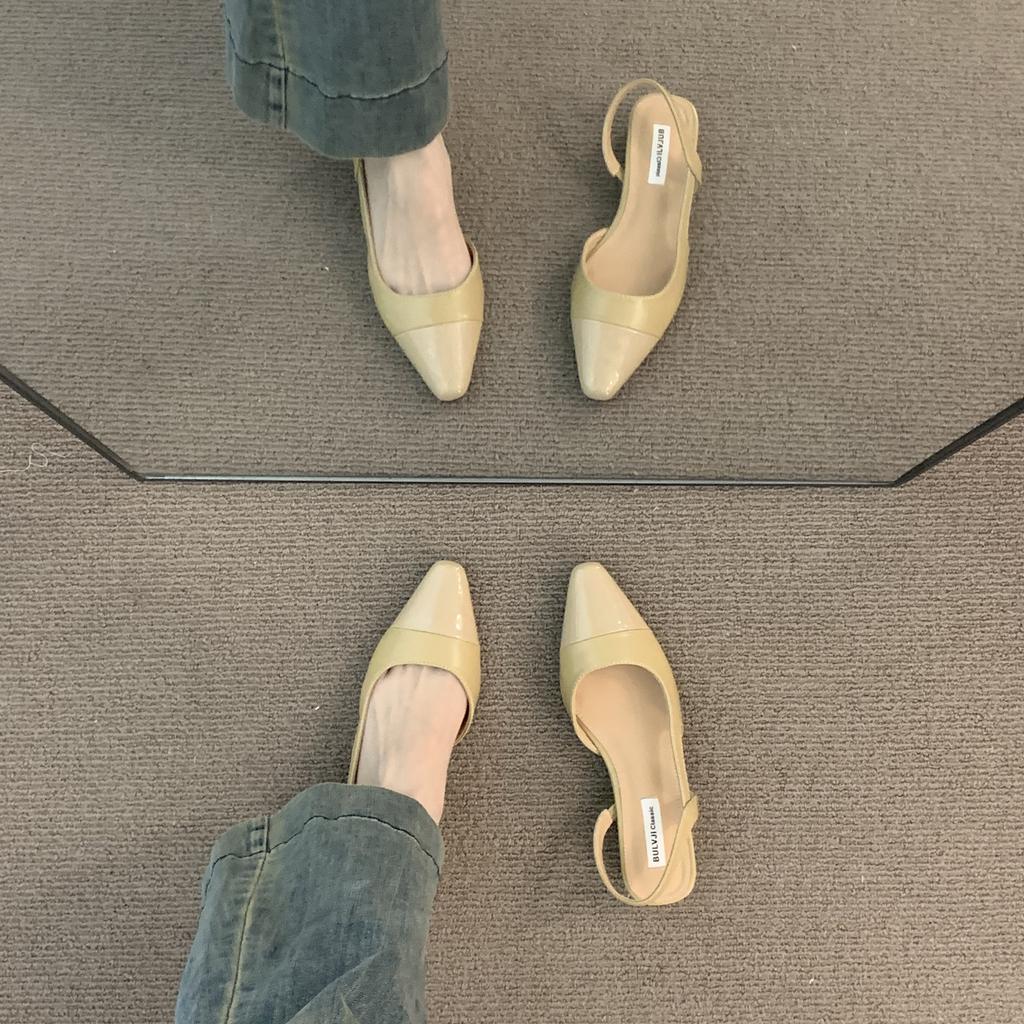 Fashion Hot Sale Elegant Beige Pointed Toe Backless Flats Women's Chic Low Heel Dress Shoes