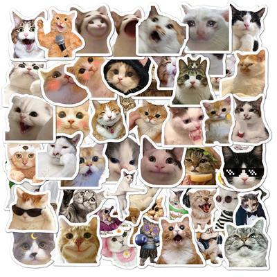 50 PCS Cute Cat Stickers Waterproof Vinyl Kawaii Stickers for Water Bottle, Laptop, Luggage,Scrapbook Aesthetic Stickers