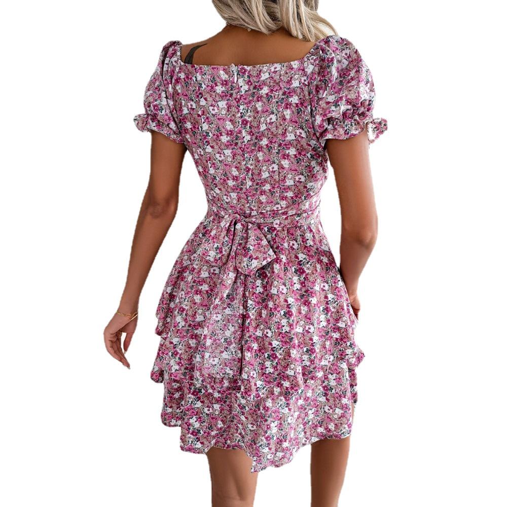 GMXIA Summer/Spring Women's Fashion slim-fit square neck short-sleeved dress
