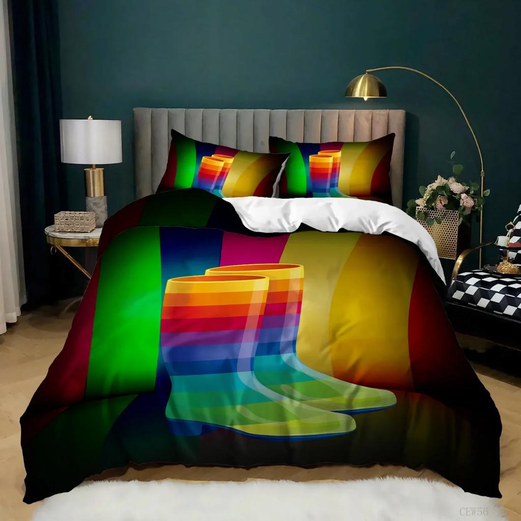 Rainbow Duvet Cover King/Queen Size LGBT Abstract Rainbow Heart Bedding Set for Girls Women Colorful Lines Soft Quilt Cover