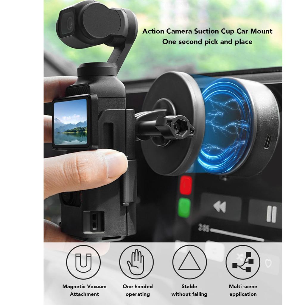 Suction Cup Car Mount 3 for Action Aluminum Alloy Car Adheres to and Side Easy Includes Expansion Magnetic Stand for Convenient Shooting Cameras,