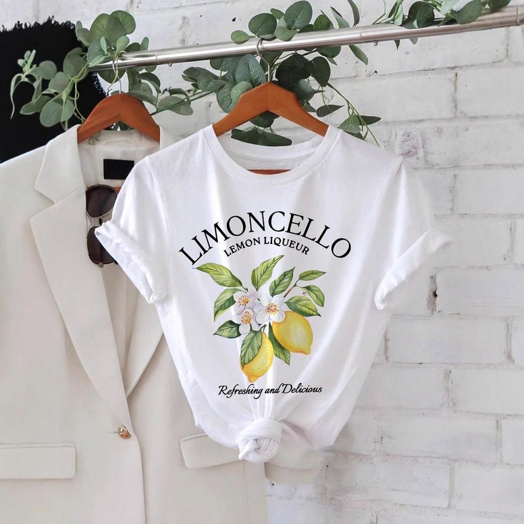 European & American POSITANO Mango Lemon Print Loose Short-Sleeve Women's T-Shirt