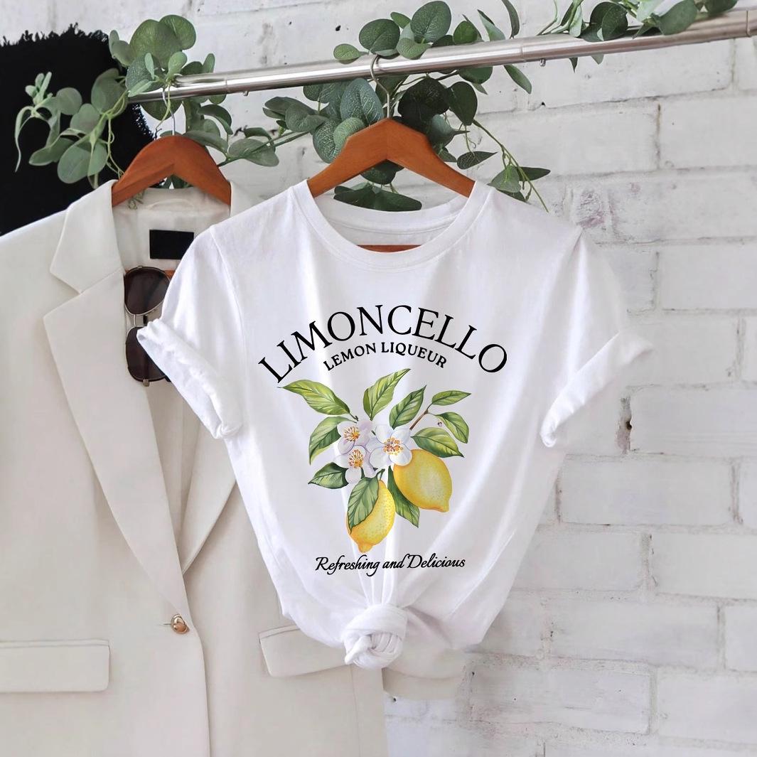 

Женская европейская и американская футболка POSITANO свободного кроя с короткими рукавами и принтом «Манго и лимон» M