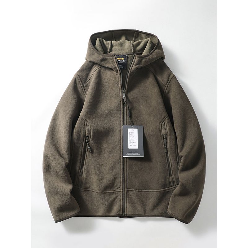 Double-Sided Polar Fleece Jacket Men s Autumn and Winter Thickening Cardigan Sweatshirt Export Men s Outdoor Hooded Fleece Sweater Liner Army Green XL