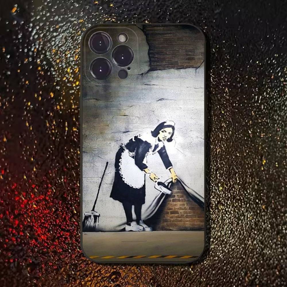Street Art Banksy Graffiti Handyhülle Für iPhone 17,16,15,14,13,12,11 Plus,Pro Max,XS,X,XR,SE,Mini,8,7,Weiche Silikon Schwarze Hülle