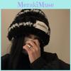 Trendy Womens Warm Knit Hat Winter Fluffy Rabbit Fur Beanie Letter Pattern