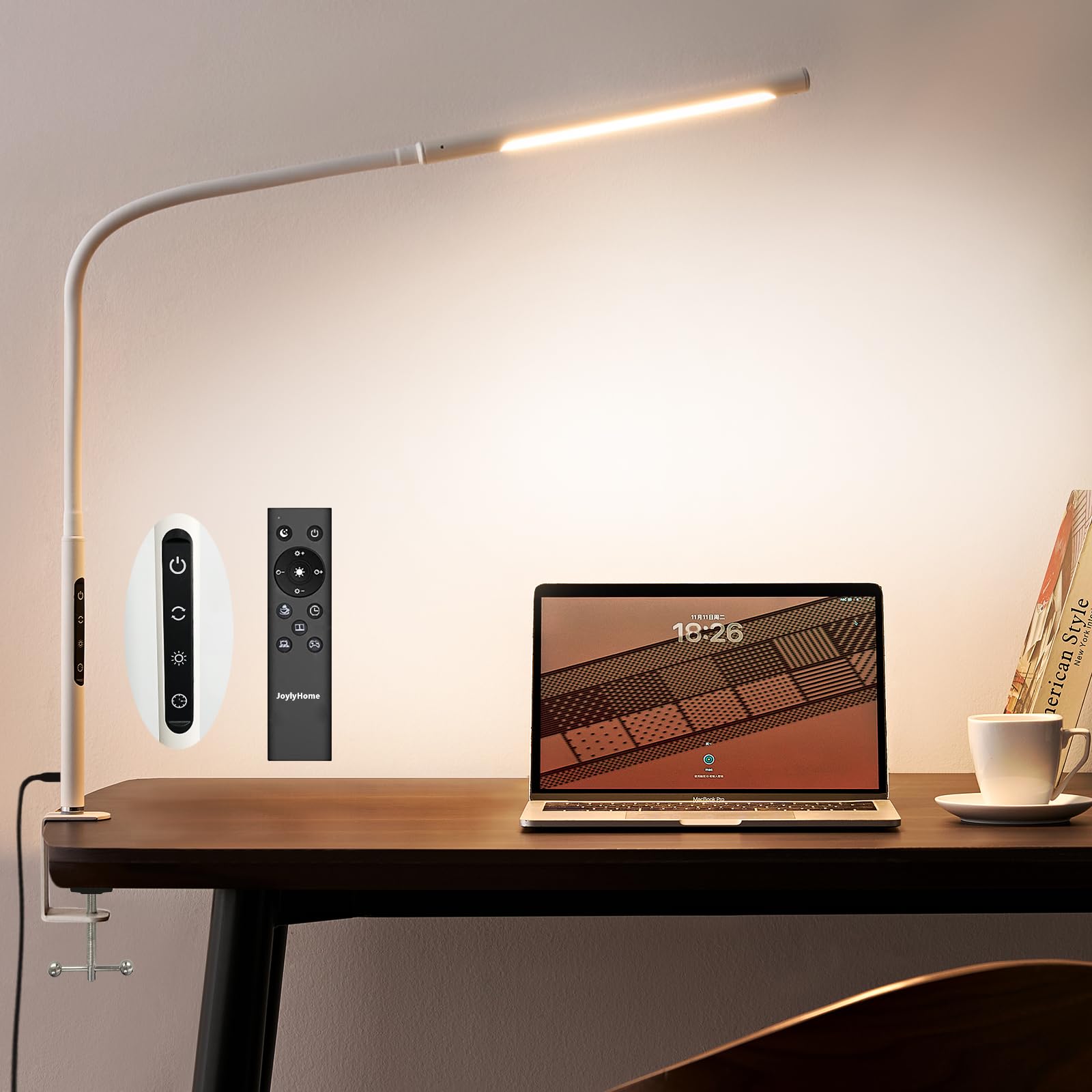 

JoylyHome LED Clip-on Desk Light [Wireless Remote Control, High Brightness, Adjustable Color Temperature and Brightness, Timer Function] 1150mm Long