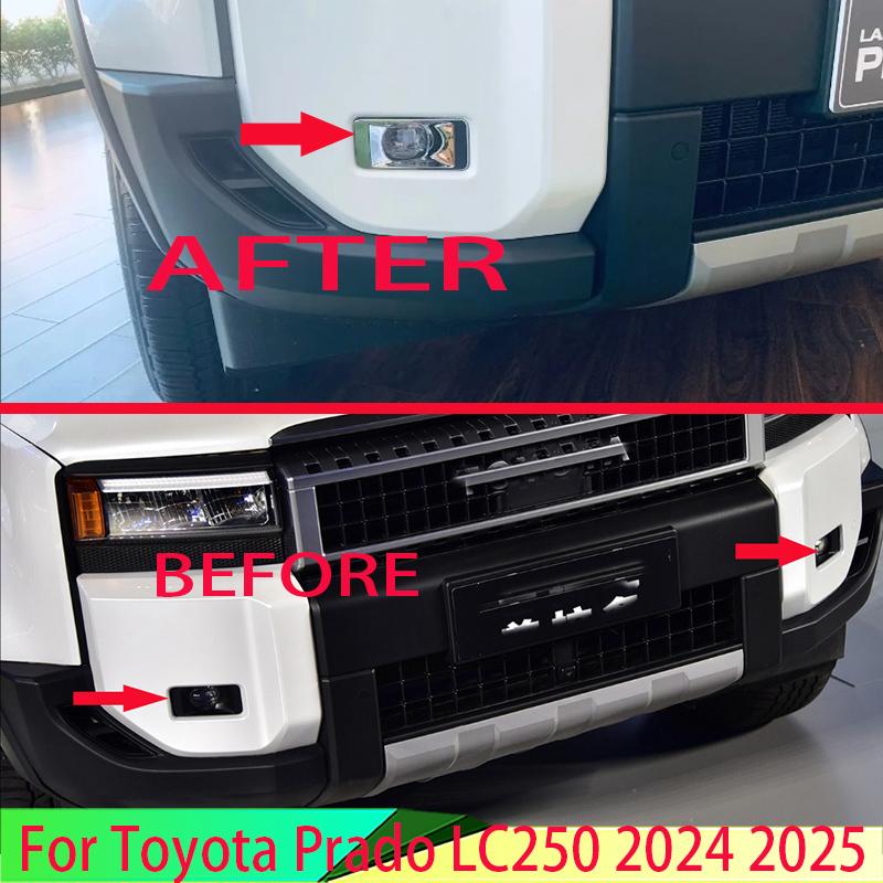 For Toyota Prado LC250 2024 2025 ABS Chrome Front Fog Light Lamp Cover Trim Molding Bezel Garnish