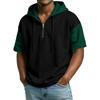 Men's Casual Hooded Zipper Neck Sweatshirt Short Sleeve Top