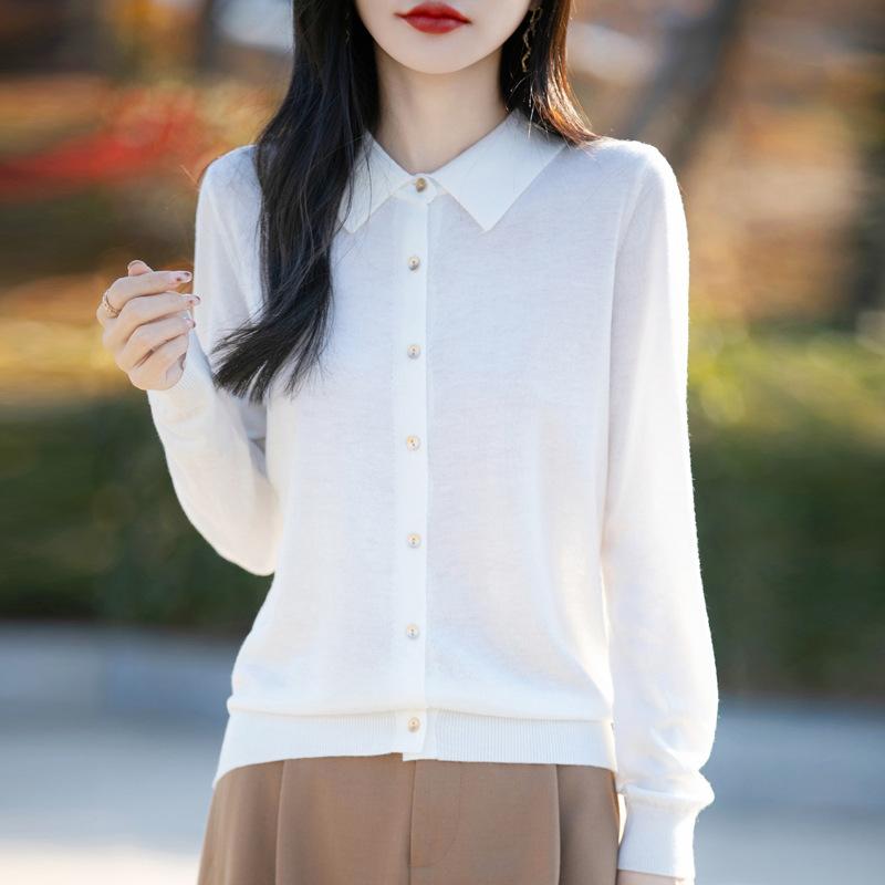 Worsted Wool PO Neck Knitted Cardigan Spring New Solid Color Loose Versatile Top Jacket Women