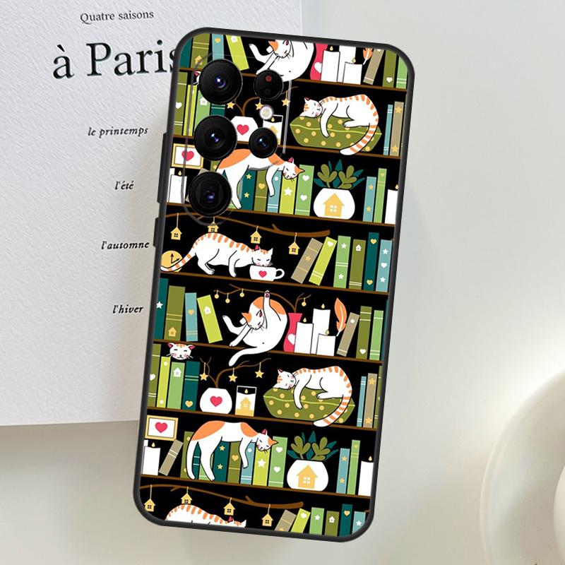 

Library Magic cats Kitten Case For Samsung Galaxy S26 Ultra S24 S23 S22 S21 S25 Ultra S10 S20 Plus S25 FE Phone Cover Galaxy S21