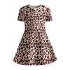 Women's Leopard Print and Pink Heart-shaped Printed T-shirt Dress, Children's Casual A-line Dress Suitable for Birthday Gifts