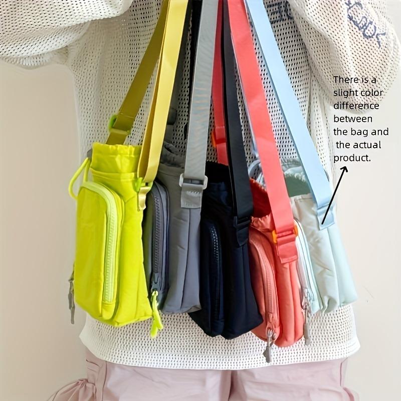 Adjustable Strap Nylon Crossbody Bag with Bottle and Phone Pocket, Zipper Closure - Available in Orange, Light Green, Light Blue, Gray, Black