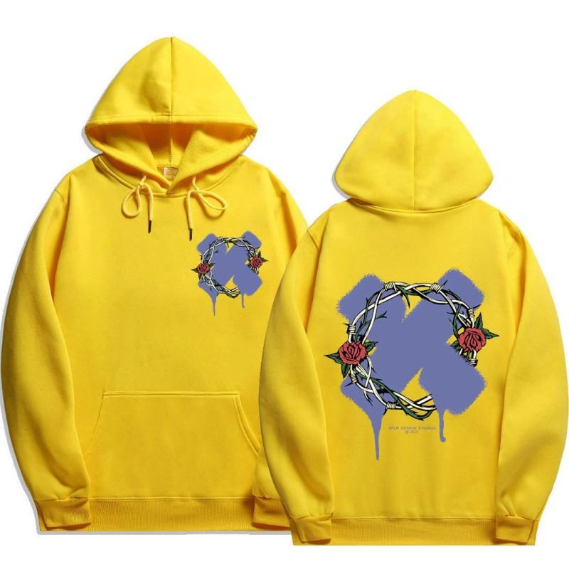 Unisex Hooded Sweatshirt With Rose Fork Print Loose Fit Winter Casual Sportswear